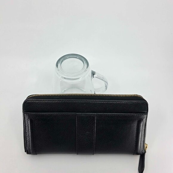 Coach Soho Black Leather Buckle Zip Around Accordion Wallet Gold Hardware - Picture 8 of 11